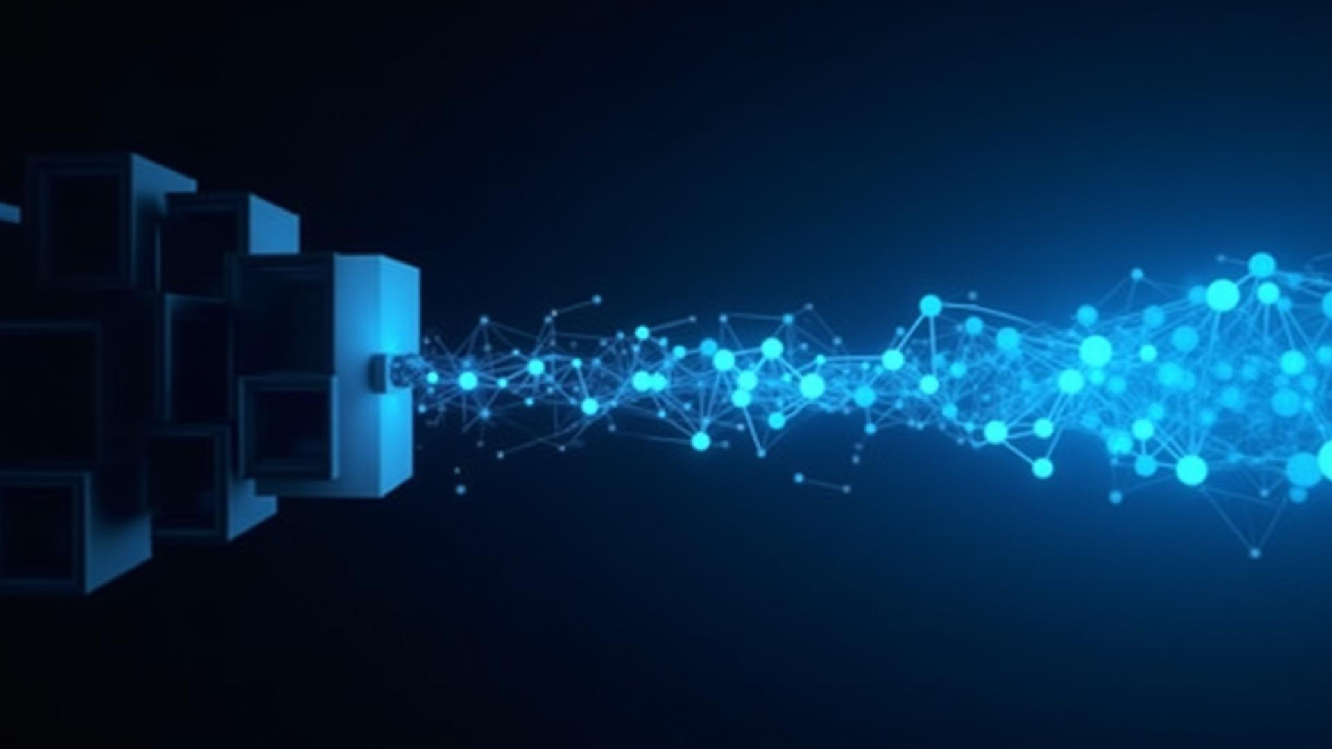 Abstract visualization of legacy infrastructure transforming into a modern cloud ecosystem